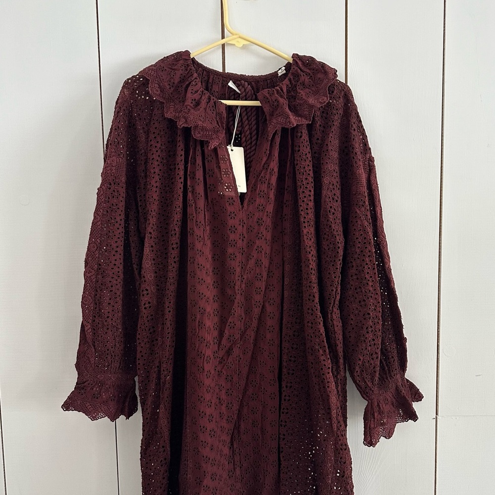 Doen Persephone Dress Sz M-L Burgundy NWT Lace Romantic - Picture 6 of 14